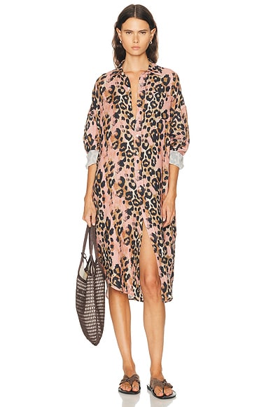R13 Jumbo Shirt Dress in Pink Leopard