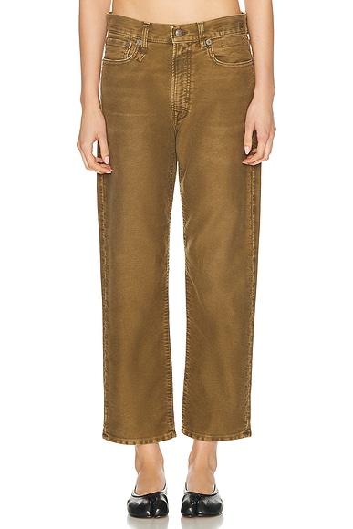 R13 Boyfriend Straight Leg in Olive Garment Dyed Moleskin Green
