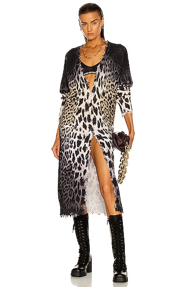 Faded Leopard Long Cardigan