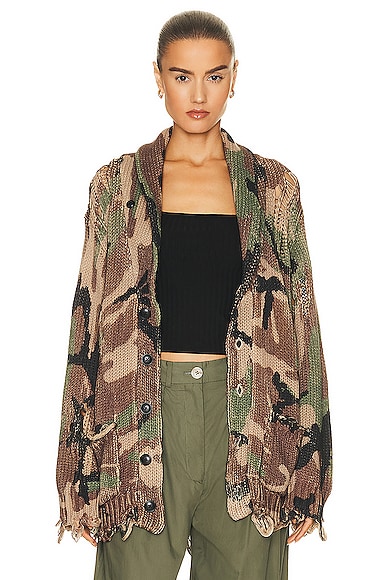 本格派ま！ R13 Distressed Shawl Lapel Cardigan in Printed Camo | FWRD トップス