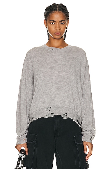 Distressed Cropped Oversized Pullover in Grey