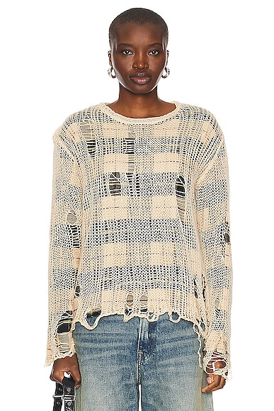 Overlay Distressed Relaxed Crewneck