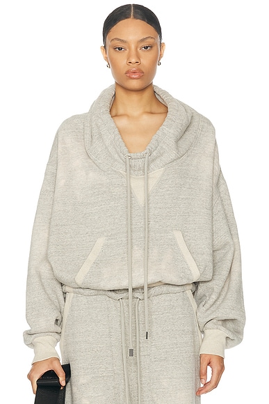 R13 Funnel Neck Hoodie in Heather Grey & Oatmeal