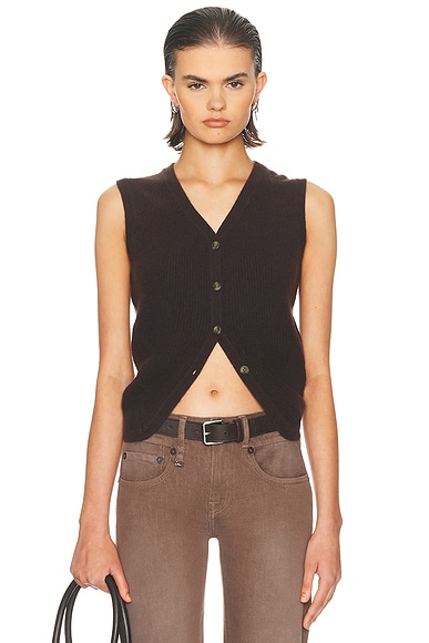 R13 Ribbed Wrap Around Vest in Dark Brown