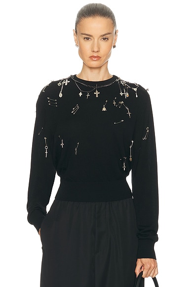 R13 Tight Waist Crewneck Sweater in Black