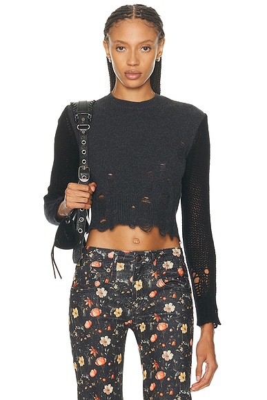 R13 Combo Sleeve Baby Crewneck Sweater in Charcoal & Black