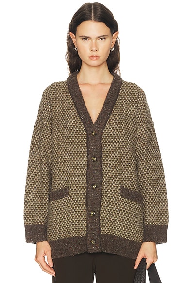 R13 Oversized Cardigan in Dark Multi Brown Tweed