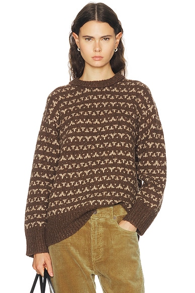 R13 Oversized Crewneck Sweater in Multi Brown Tweed