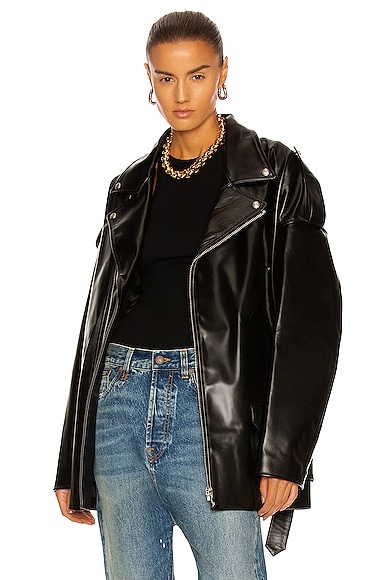 R13 Drop Neck Motorcycle Leather Jacket in Black | FWRD
