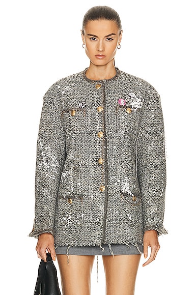 R13 R13 Slouch Tweed Jacket in Grey | FWRD