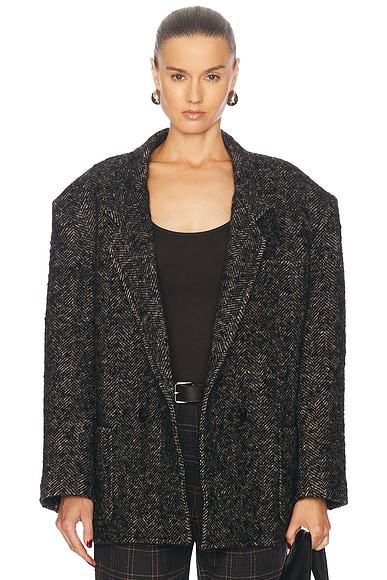 R13 Oversized Double Breasted Blazer in Black Herringbone