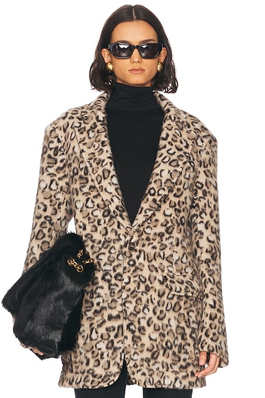 R13 Oversized Ragged Blazer in Wooly Leopard