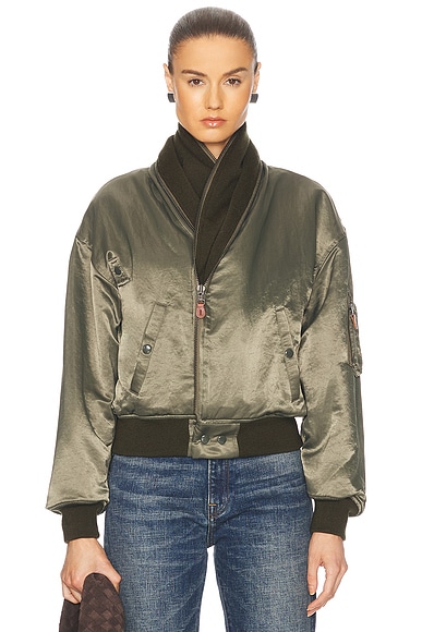 R13 Zip Collar Flight Jacket in Olive