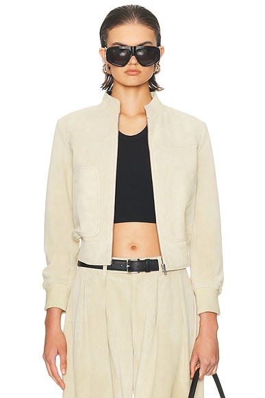 R13 Shrunken Leather Jacket in Stone
