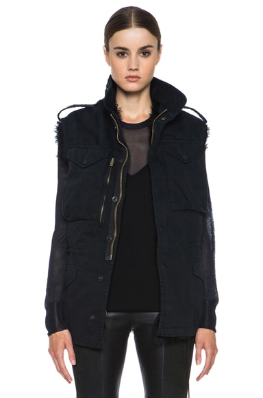 R13 Military Cotton Vest with Shearling in Black | FWRD