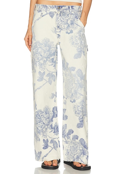 R13 Wide Leg Carpenter Pant in Washed Blue Floral
