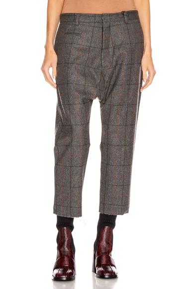 R13 Tailored Drop Trouser In Grey Plaid