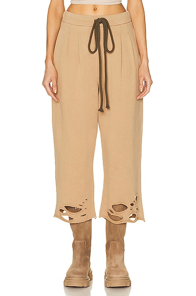 Cropped Pleated Wide Leg Sweatpant