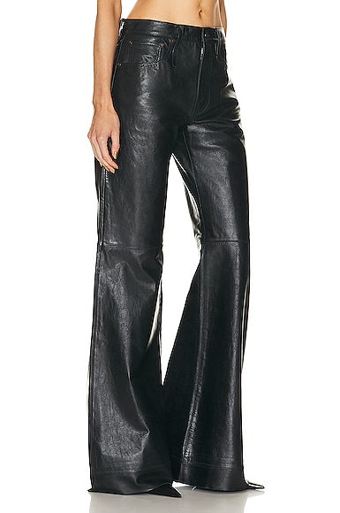 Shop R13 Janet Relaxed Flair Leather Pant In Shiny Black