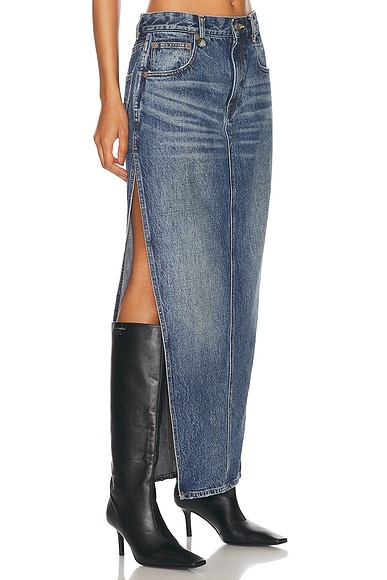 R13 Devon Side Slit Skirt in Barter Indigo
