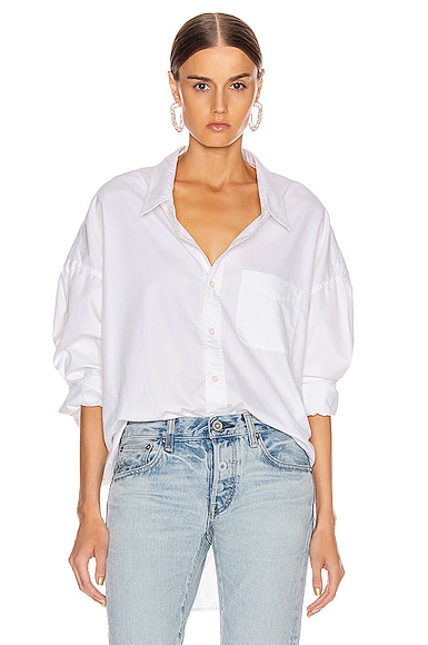 R13 Drop Neck Oxford Shirt in White
