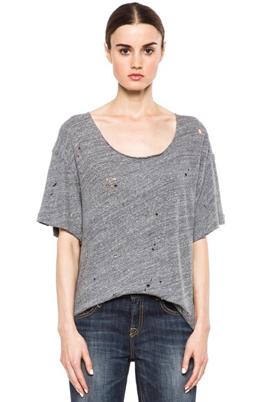 R13 Rosie Destroyed Cotton Tee in Heather Grey FWRD