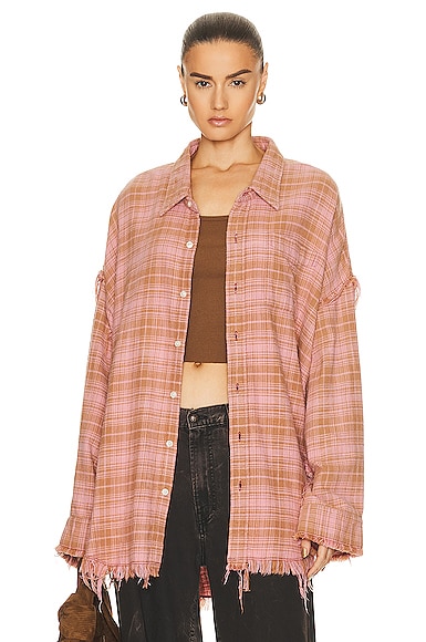 R13 Shredded Seam Drop Neck Shirt in Bleach & Overdye Pink | FWRD