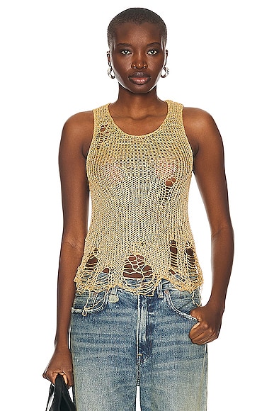R13 Destroyed Tank Top in Bright Gold