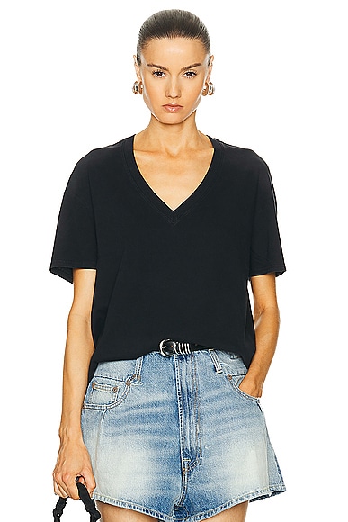 R13 V Neck Relaxed Tee in Black