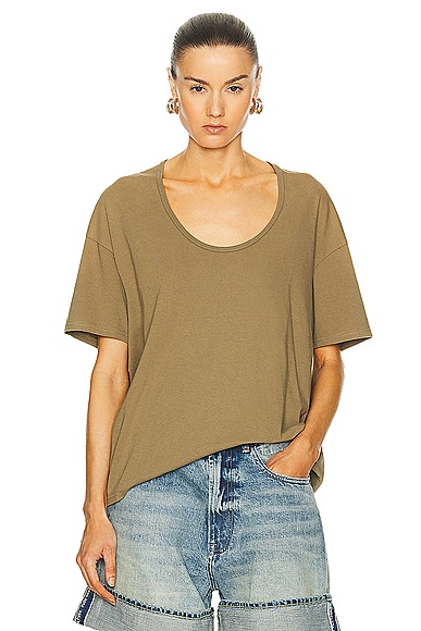 R13 Scoop Neck Relaxed Tee in Light Olive