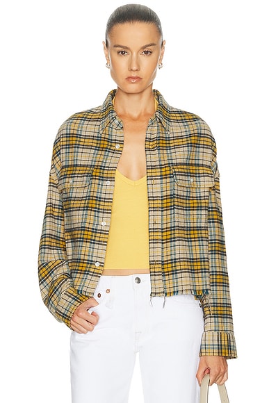R13 Cropped Work Shirt in Yellow Plaid