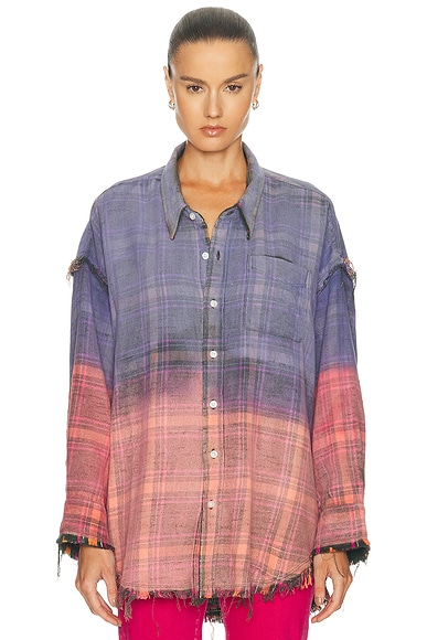 R13 Reversible Shredded Seam Drop Neck Shirt in Purple