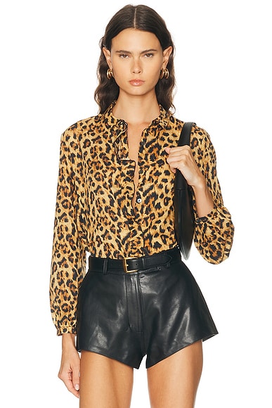 R13 Ruffle Blouse in Yellow Cheetah