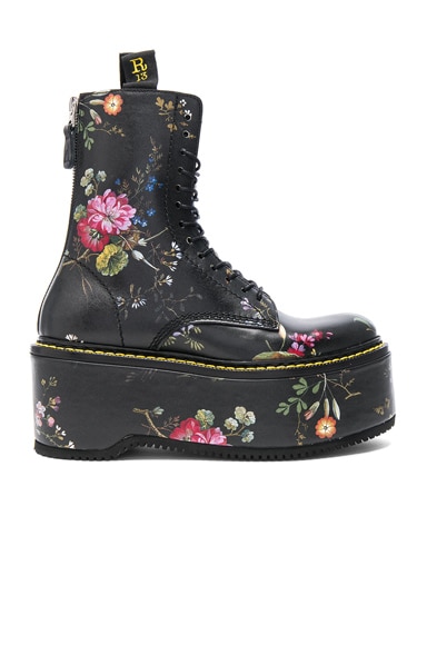 R13 Leather Double Stack Boots in Black Floral FWRD