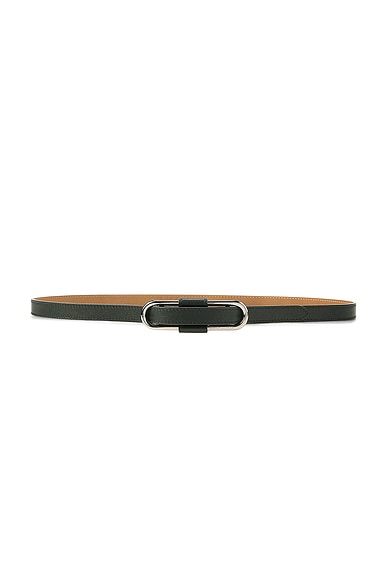 Oval-Buckle Calfskin Skinny Belt