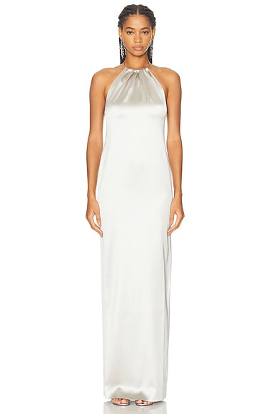Ralph Lauren Collection Corra Stretch Satin Evening Dress in Mist
