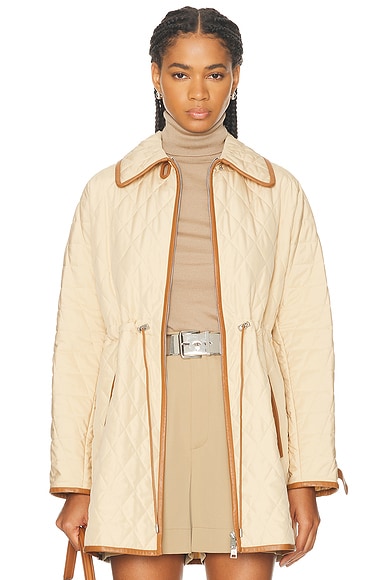 Ralph Lauren Collection Saundra Lambskin-Trim Quilted Coat in Light Tan