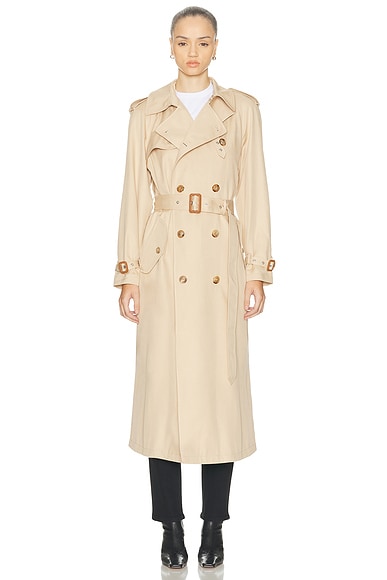 Ralph Lauren Collection Alecia Silk-Cotton Trench Coat in Light Tan
