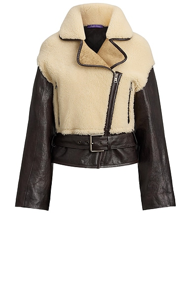 Ralph Lauren Collection Silvester Moto Jacket in Cream & Black