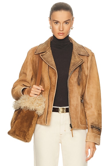 Ralph Lauren Collection Gibbons Moto Jacket in Distressed Brown