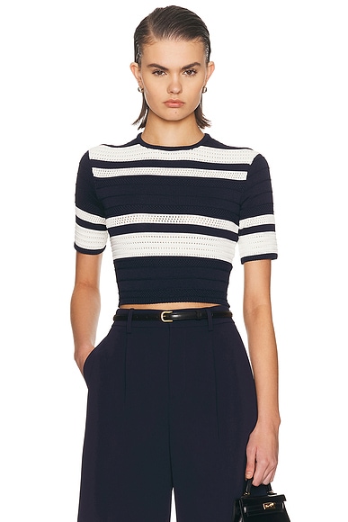 Ralph Lauren Collection Short Sleeve Top in Icon Navy & Lux Cream