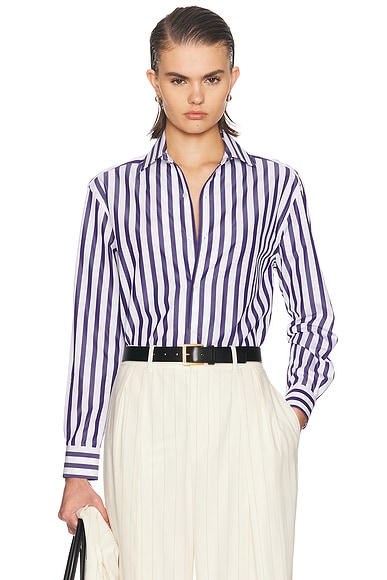 Ralph Lauren Collection Capri Button Up Top in Icon Navy & White