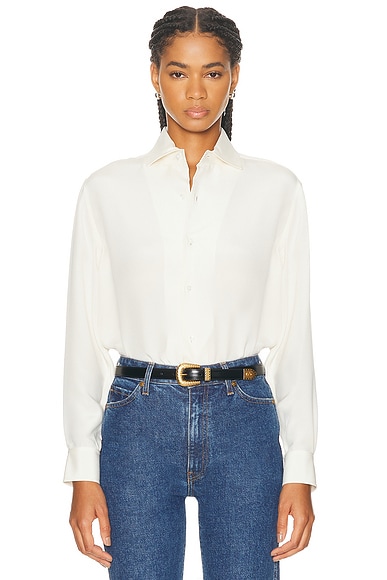 Ralph Lauren Collection Capri Relaxed Fit Silk Marocaine Shirt in Lux Cream