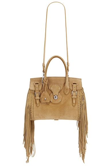 Ralph Lauren Collection Soft Ricky 27 Fringe-Trim Calf-Suede Bag in Dark Tan