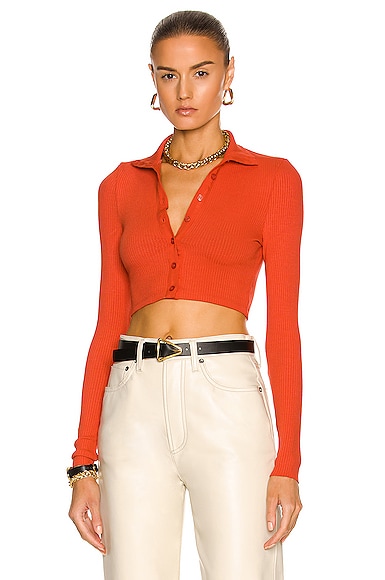 Cropped Button Turtleneck Top