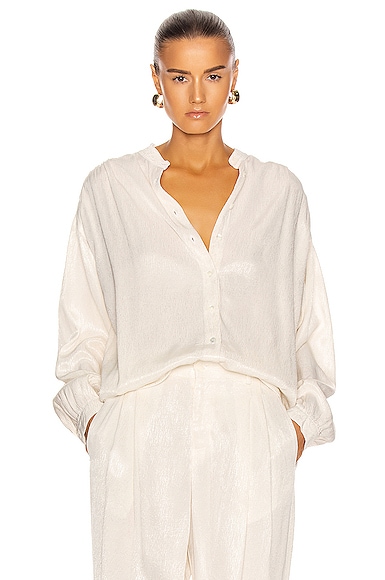 Raquel Allegra Shirred Blouse in Dirty White | FWRD