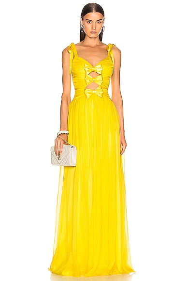 RASARIO Triple Bow Gown in Yellow FWRD