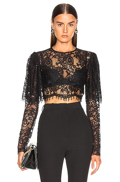 RASARIO Lace Cropped Top in Black | FWRD