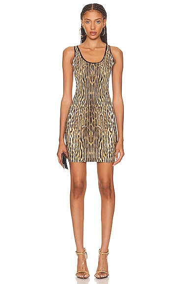 Roberto Cavalli Cheetah Sleeveless Dress in Tan