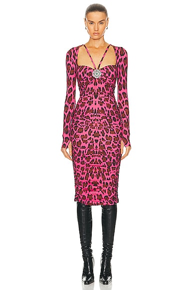 Roberto Cavalli Leopard Bodycon Dress in Pink